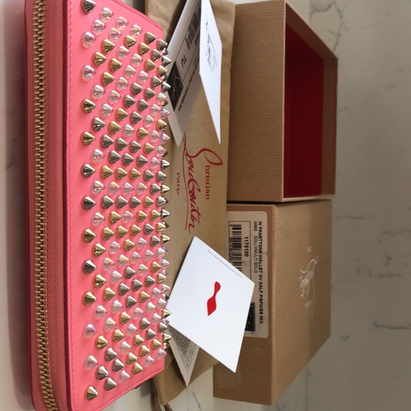 CHRISTIAN LOUBOUTIN PANETTONE WALLET PINK/SPIKES MIX DOLLY/MULTIGOLD - Picture 11 of 17
